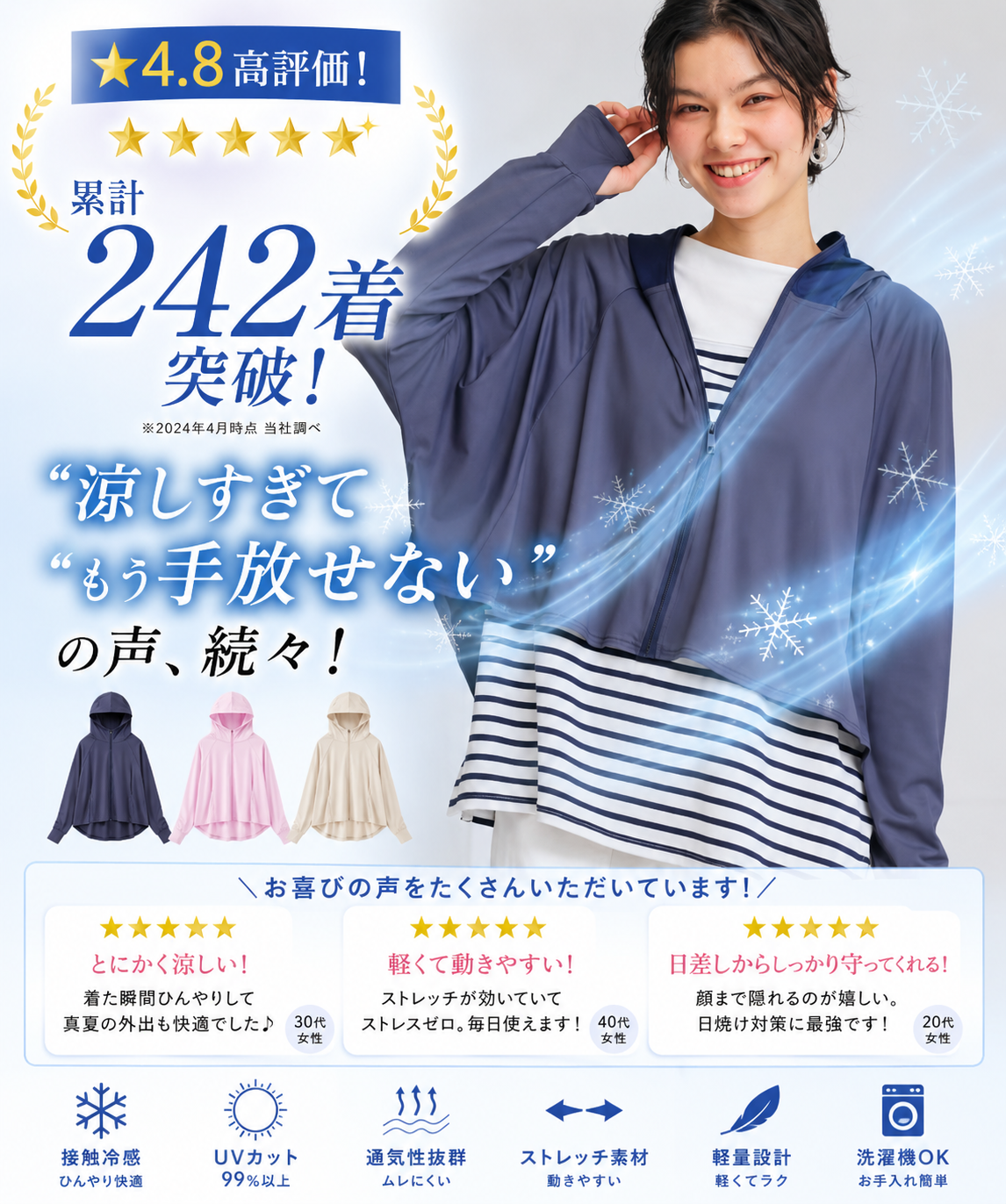 【2026年最新】冷感UVパーカー 接触冷感 顔まで隠せる つば付きフード 紫外線99%カット 超軽量 ストレッチ素材 自転車 アウトドア 通勤通学 レディース 日焼け防止 涼しい