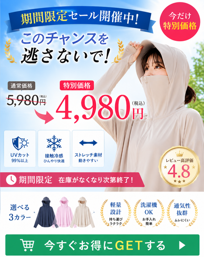 【2026年最新】冷感UVパーカー 接触冷感 顔まで隠せる つば付きフード 紫外線99%カット 超軽量 ストレッチ素材 自転車 アウトドア 通勤通学 レディース 日焼け防止 涼しい